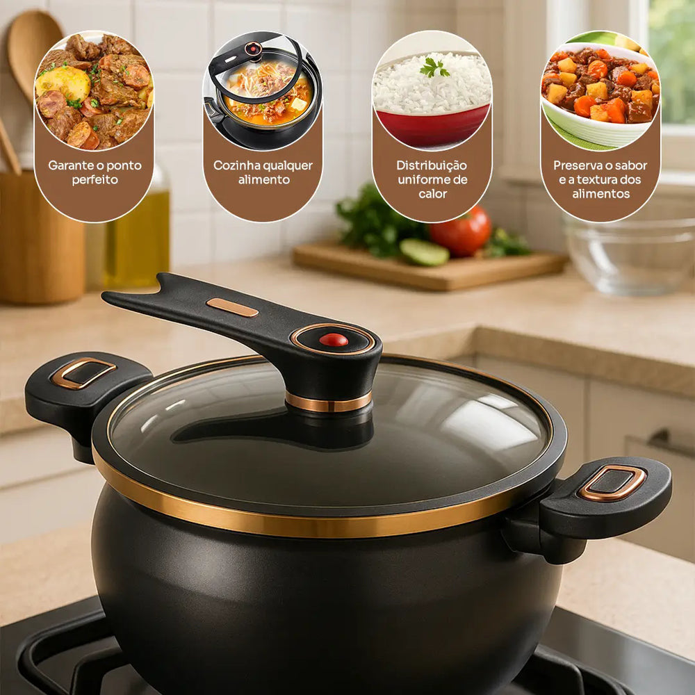 Panela de Micropressão Premium Zarela® – Prática, Antiaderente e Antiexplosiva